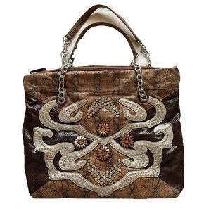 Y2K Faux Snakeskin Rhinestone Appliqué Tote Bag – 2000s Western McBling Mallcore